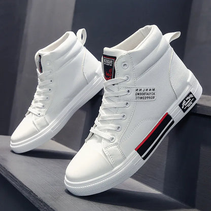 Men Leather High-Top Skateboarding Shoes