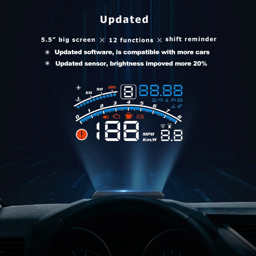 HUD Display Reminder Water Temp Car Windshield Projector