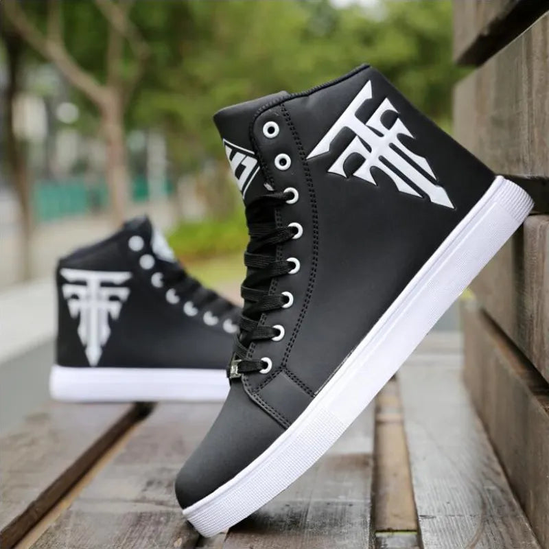 Men Leather High-Top Skateboarding Shoes