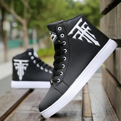 Men Leather High-Top Skateboarding Shoes