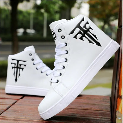 Men Leather High-Top Skateboarding Shoes