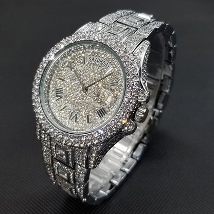 Men Luxury Full Diamond Silver Watch