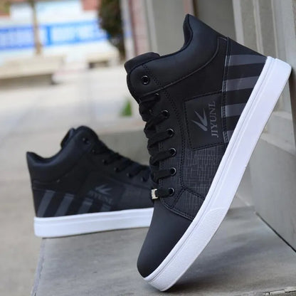 Men Leather High-Top Skateboarding Shoes