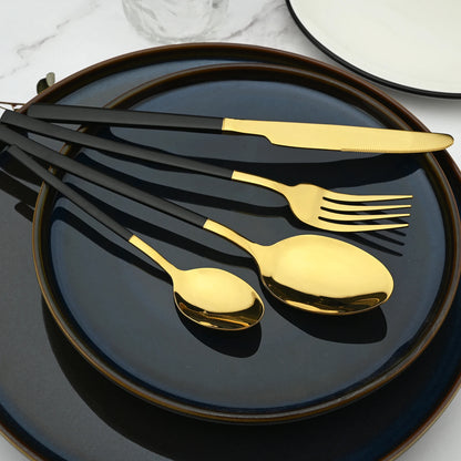 Tableware Spoon Fork Knife Golden Silverware Dinnerware Set