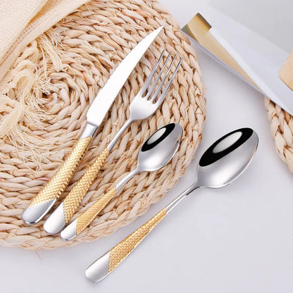 Fashion Golden Dinnerware Silverware Set