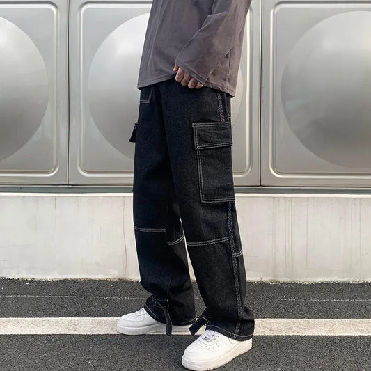 Men Wide Leg Hip Hop Casual Denim Pants