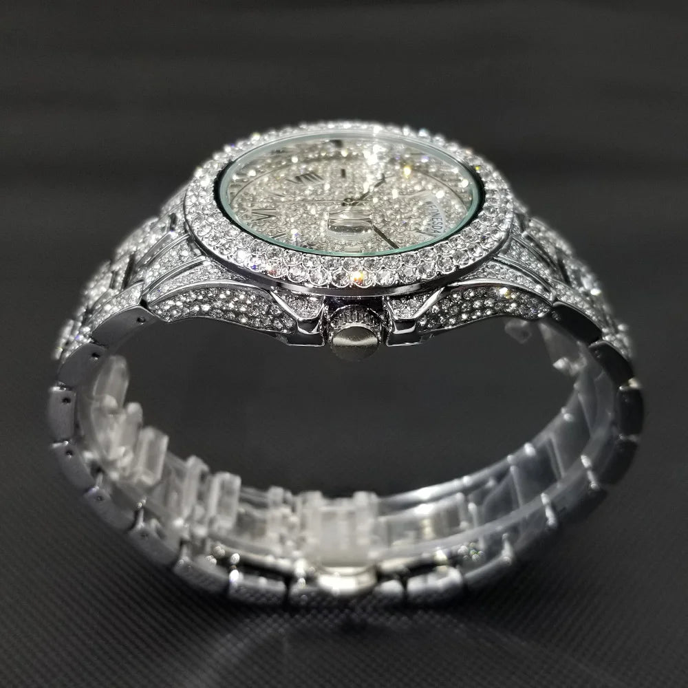 Men Luxury Full Diamond Silver Watch