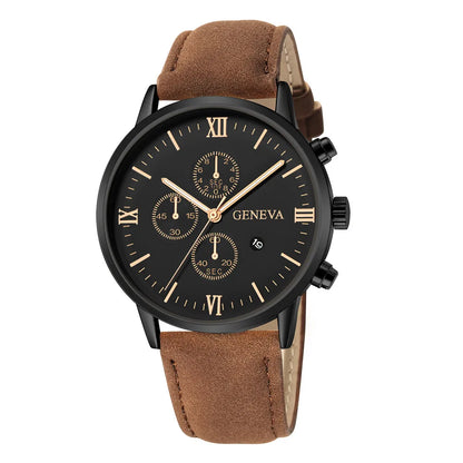 Men Geneva Leather Band Sport Watches