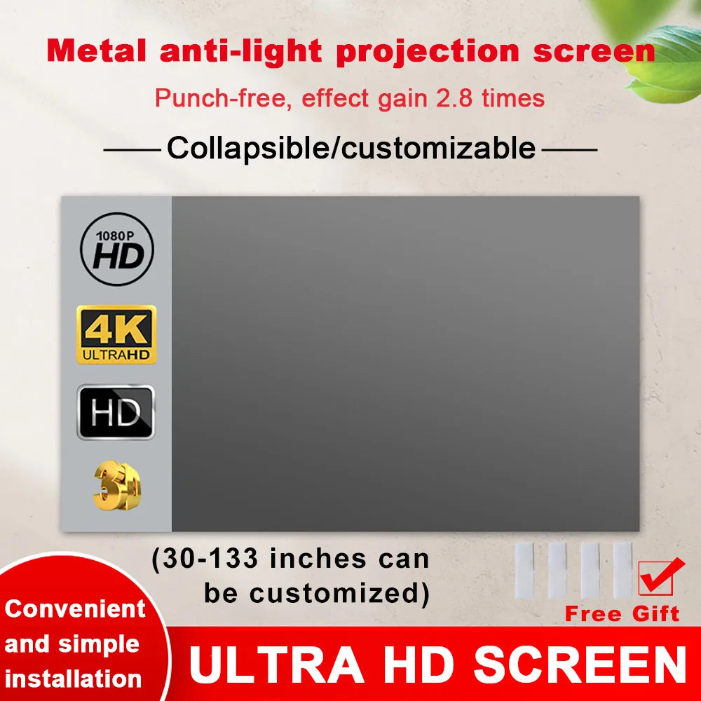 Portable Projector Screen High Brightness 16:9 Metal Anti Light Curtain