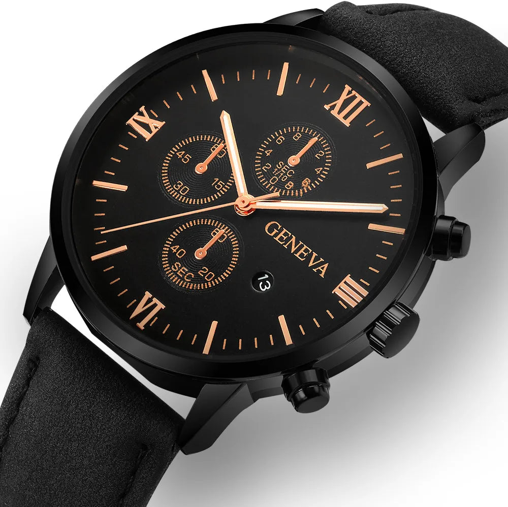 Men Geneva Leather Band Sport Watches