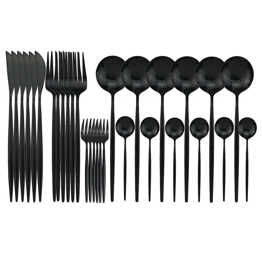 30pcs Black Gold Dinnerware Silverware Set