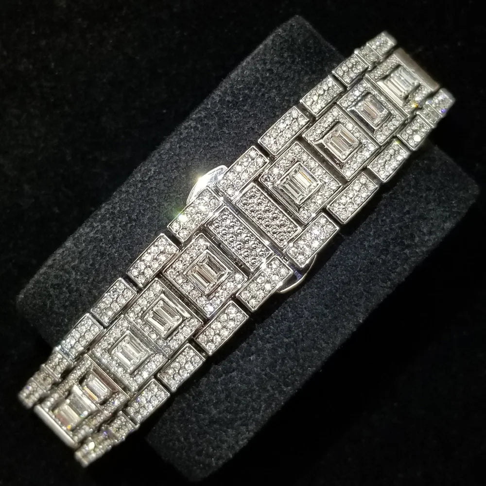 Men Luxury Full Diamond Silver Watch