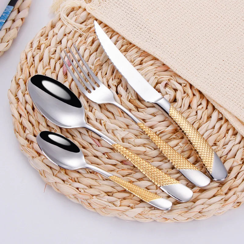 Fashion Golden Dinnerware Silverware Set