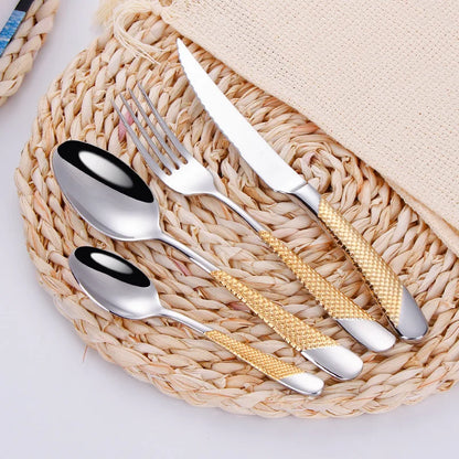 Fashion Golden Dinnerware Silverware Set