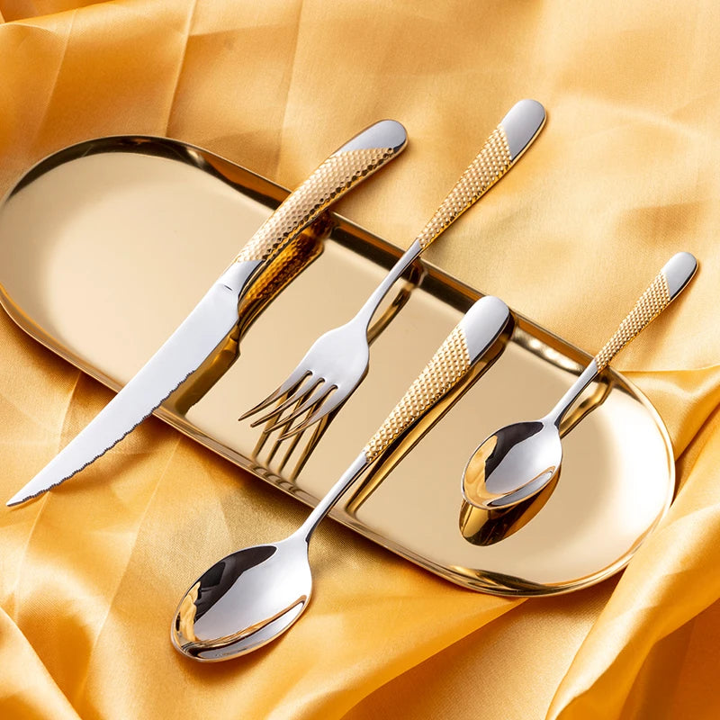 Fashion Golden Dinnerware Silverware Set