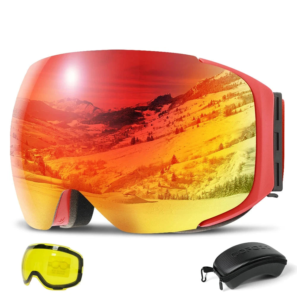 Magnetic Ski Goggles with Quick-Change Lens and Case Set