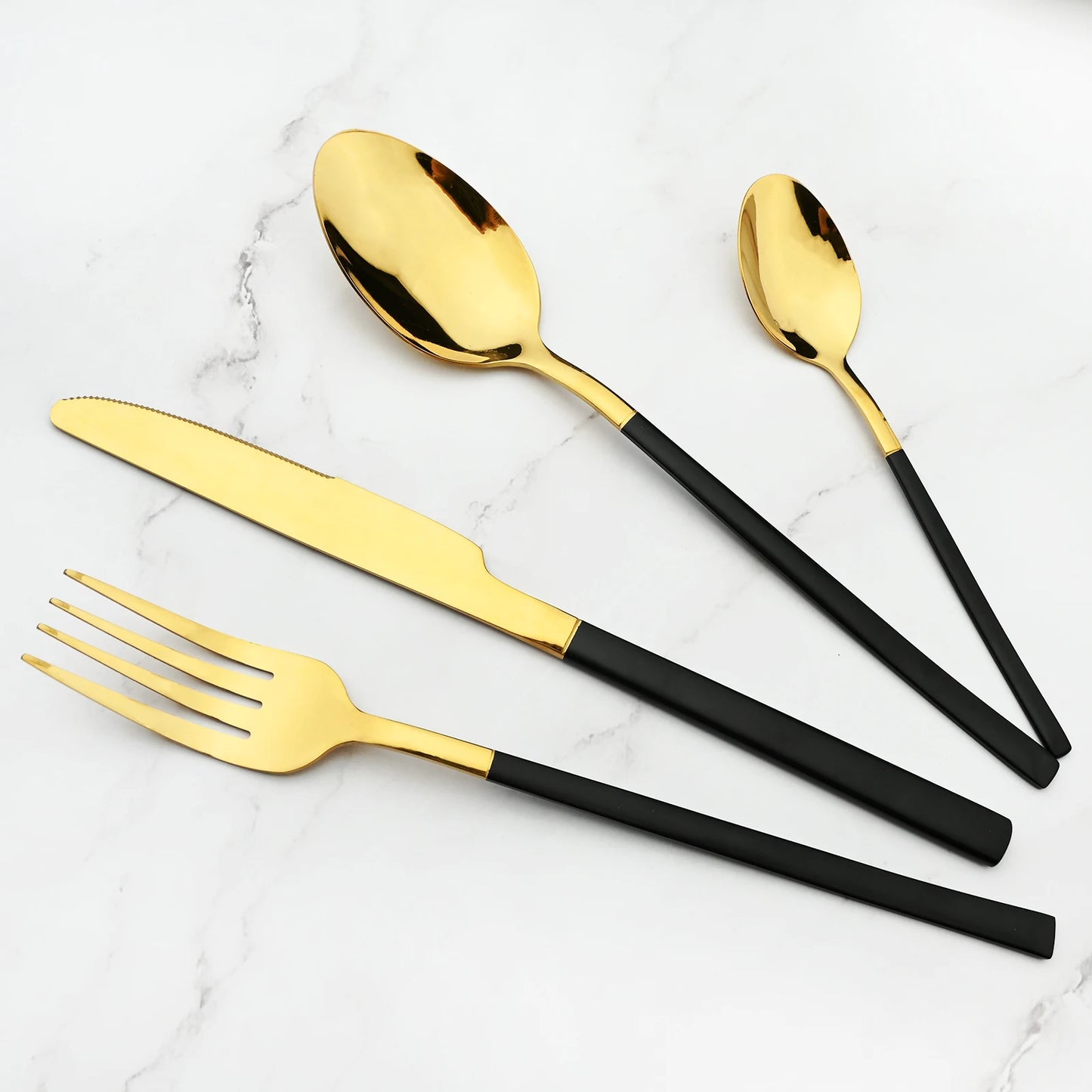 Tableware Spoon Fork Knife Golden Silverware Dinnerware Set