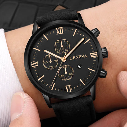 Men Geneva Leather Band Sport Watches