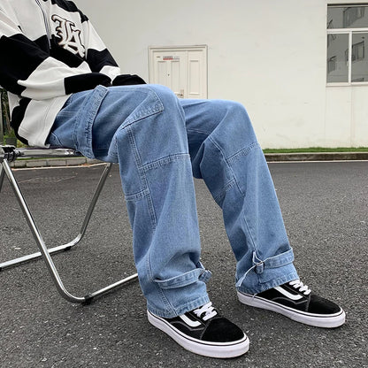 Men Wide Leg Hip Hop Casual Denim Pants