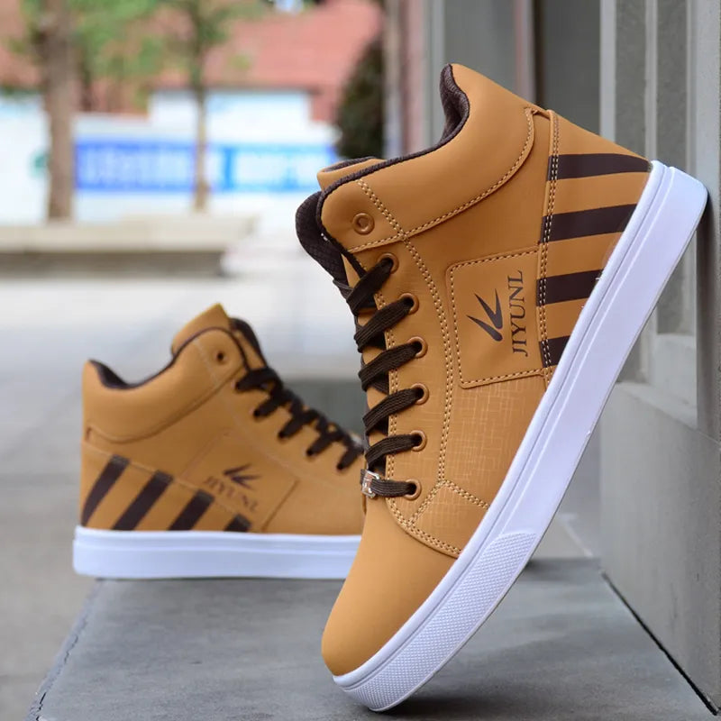 Men Leather High-Top Skateboarding Shoes