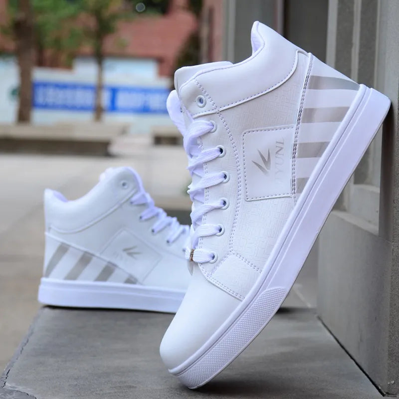 Men Leather High-Top Skateboarding Shoes