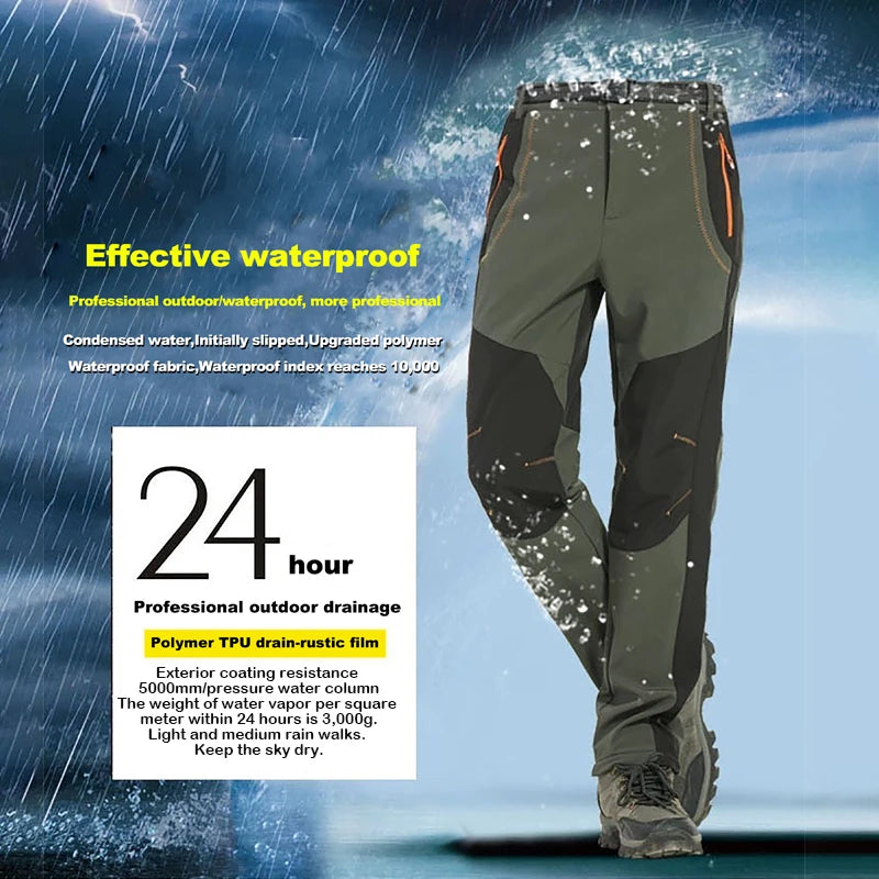 Men Thick Warm Fleece Hiking Pants