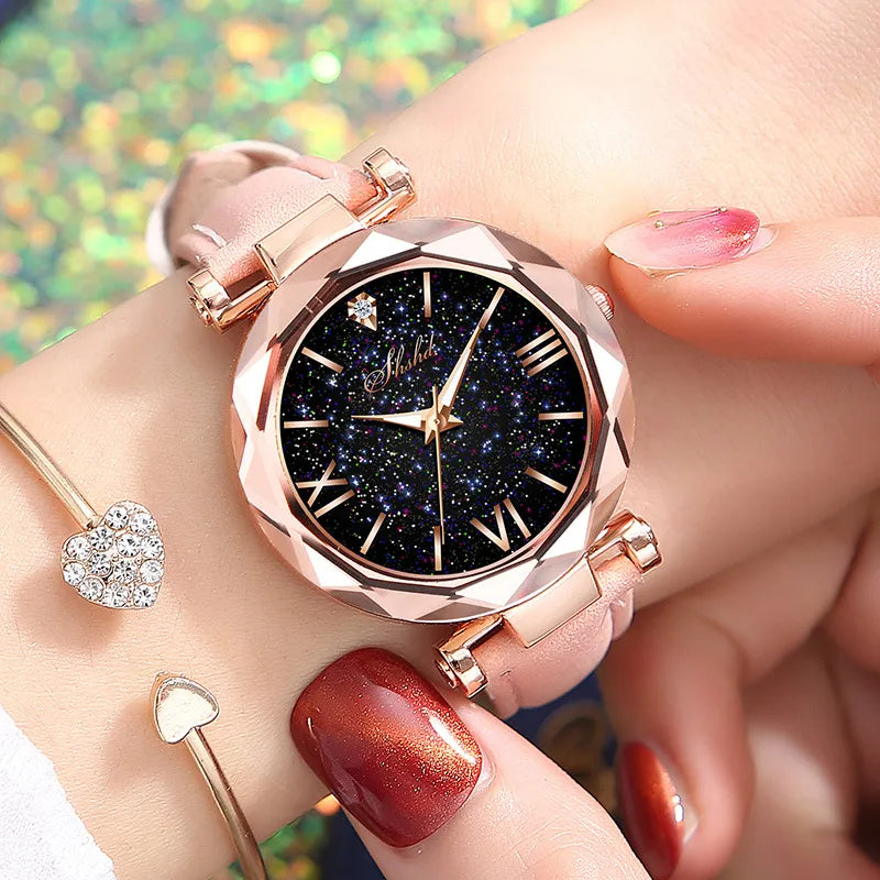 Women Rhinestone Romantic Starry Sky WristWatch