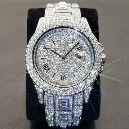 Men Luxury Full Diamond Silver Watch