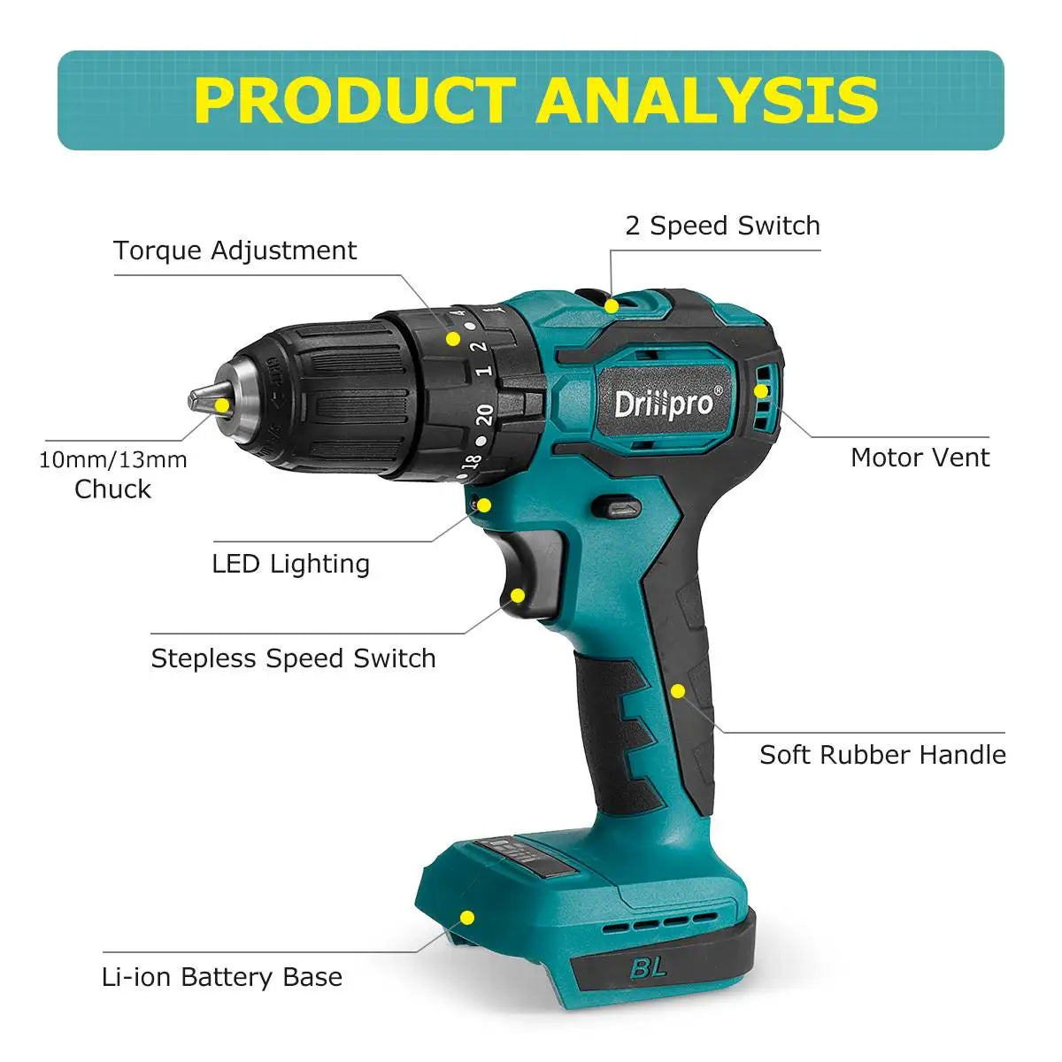 10mm 13mm Brushless Impact Drill