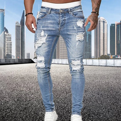 Men Fashion Street Style Ripped Skinny Jeans