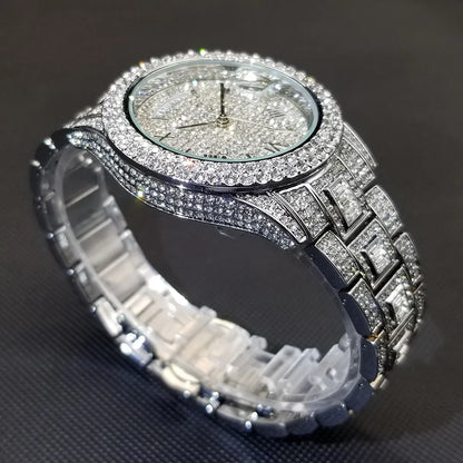 Men Luxury Full Diamond Silver Watch