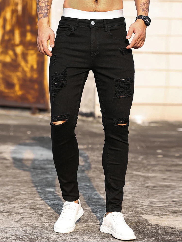 Men's Stretch Tight Ripped Jeans