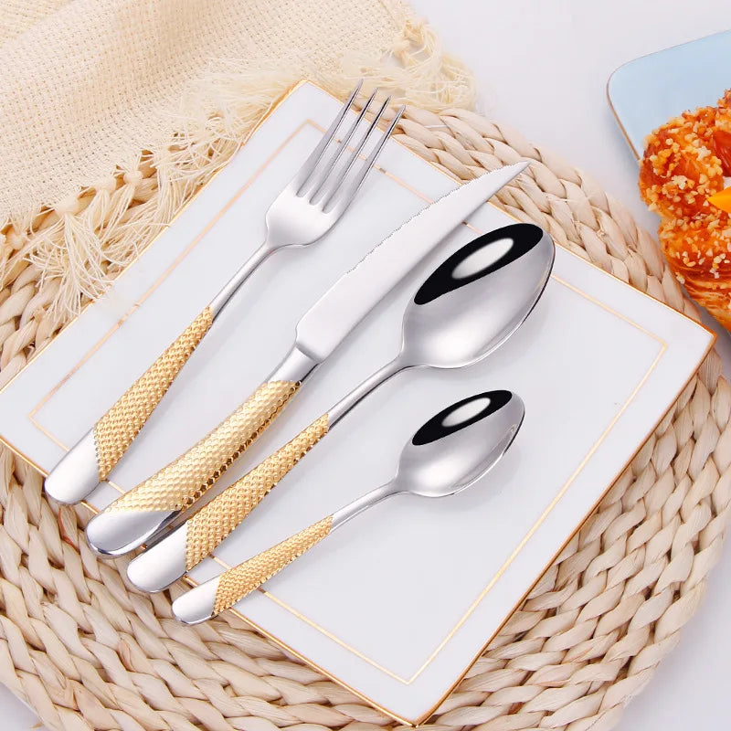 Fashion Golden Dinnerware Silverware Set
