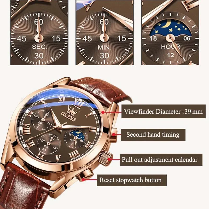 Moon Phase waterproof Mens watches