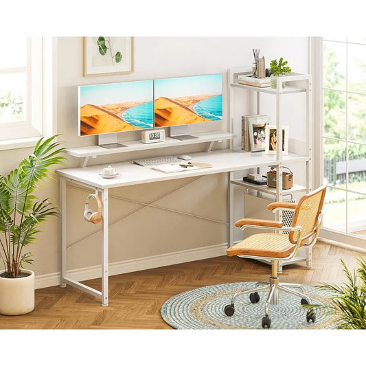 55 Inch Computer Desk with Storage Shelves