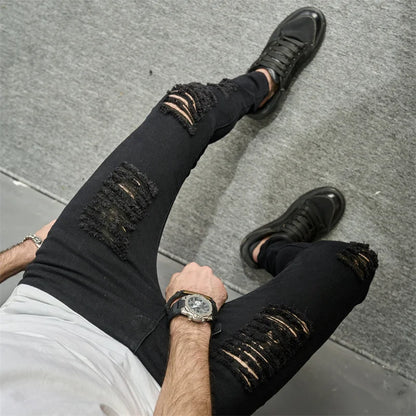 Stylish Holes Black Skinny Jeans