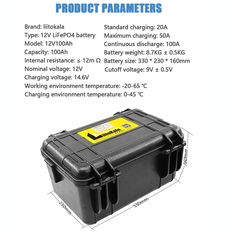 12.8V 100Ah LiFePO4 Waterproof  Solar Camper Battery