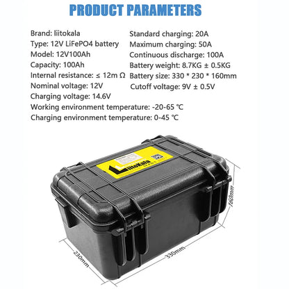 12.8V 100Ah LiFePO4 Waterproof  Solar Camper Battery