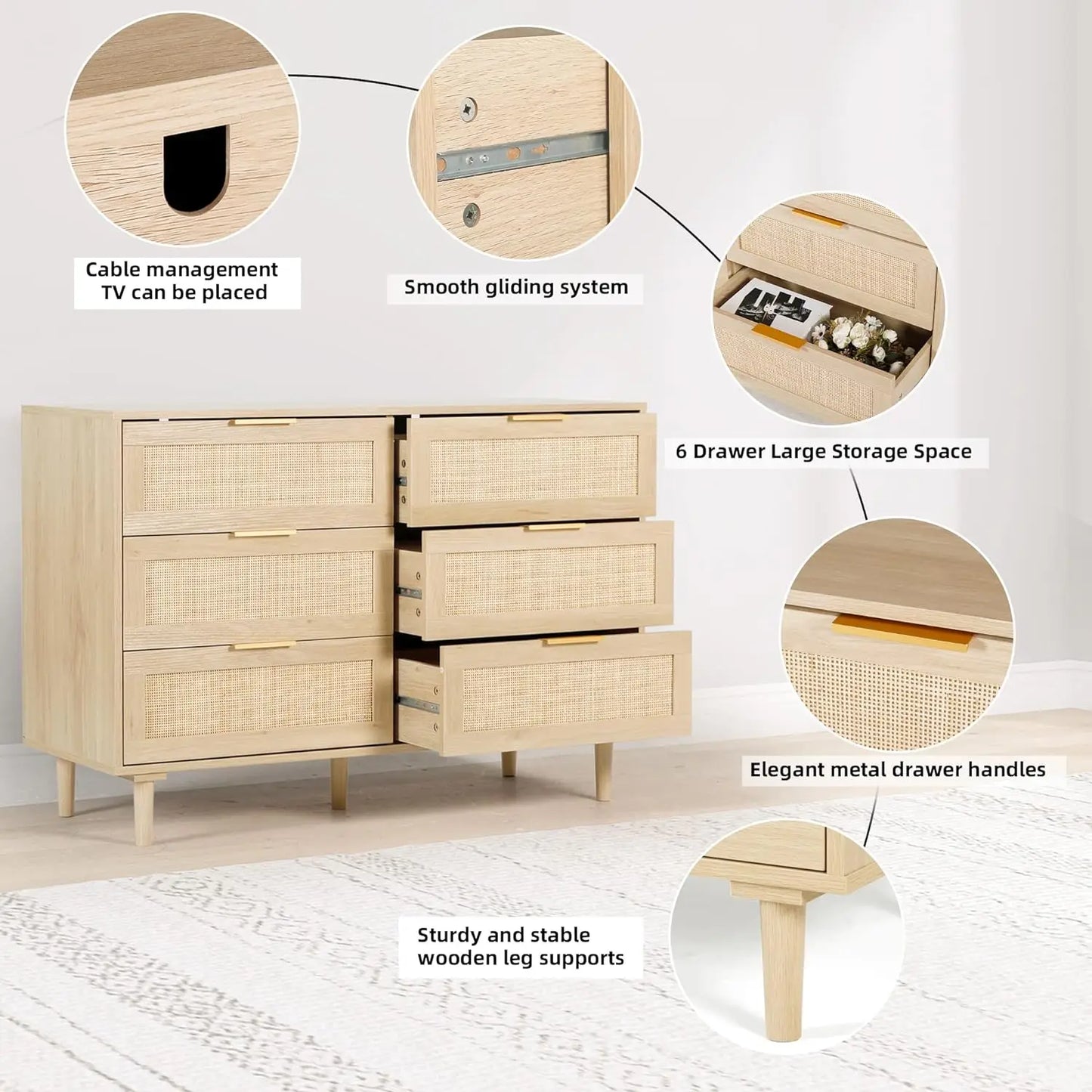 Modern Rattan Drawer Dresser