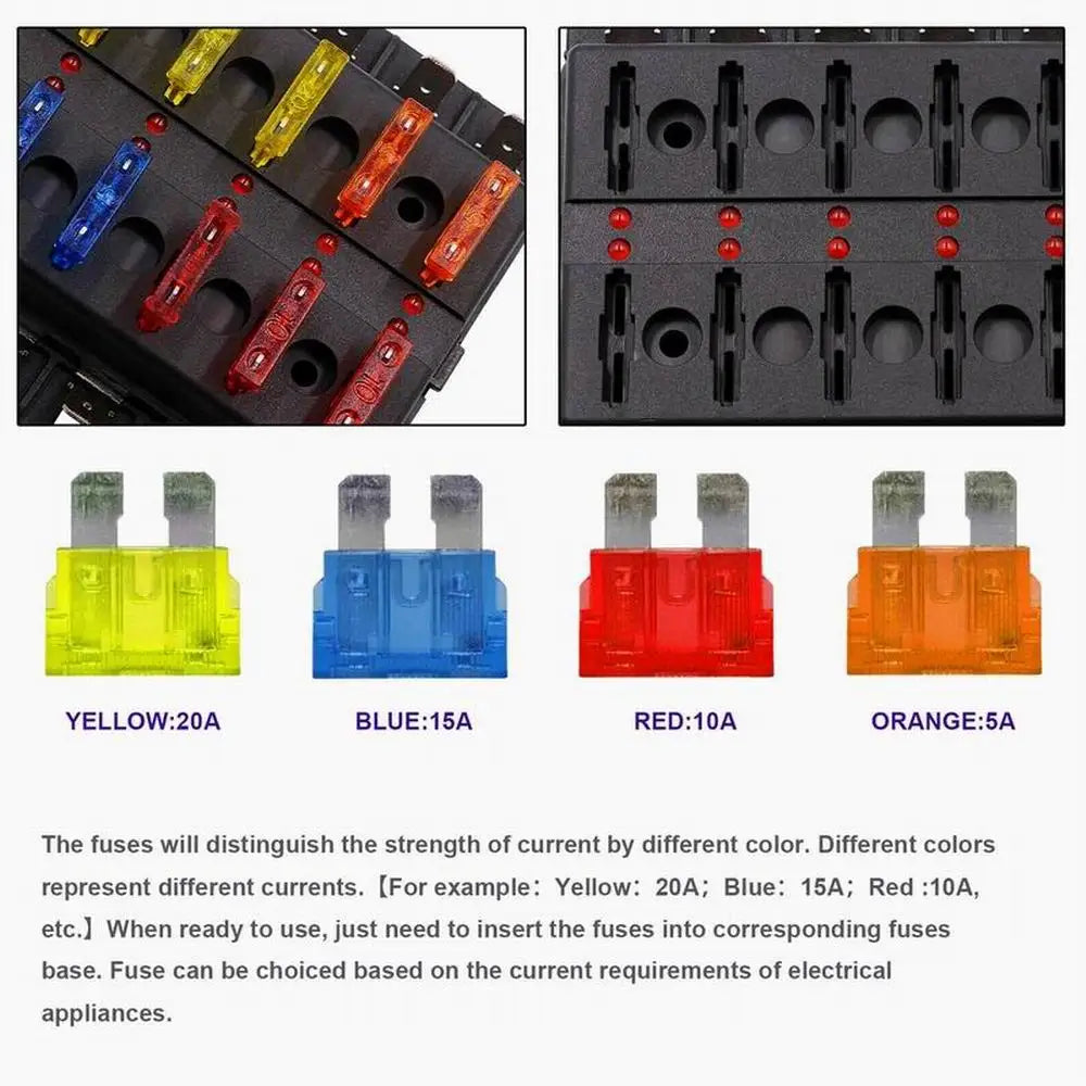 Universal 12-Way Car Fuse Box