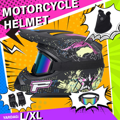 Adult Motocross Helmet All - Terrain Vehicle (UTV/ATV) Full Face Helmet With Helmet Goggles Gloves And Face Shield Matte Model