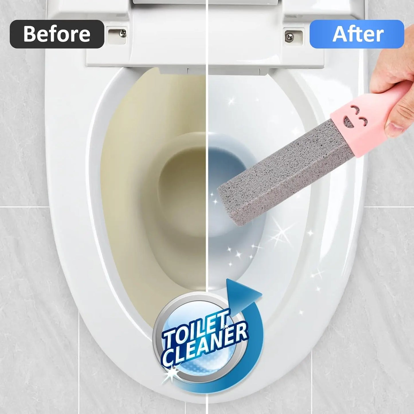2 Pack Pumice Stone Cleaner with 2 Universal Handles - Grey Scouring Sticks for Toilets Bathrooms Kitchens Spas Pools