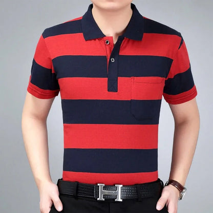 Casual Contrast Color Striped Polo T Shirt