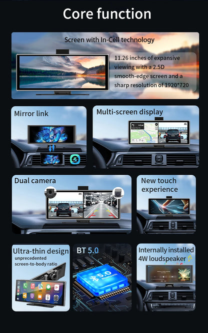 11.26" 4K Dash Cam Wireless  GPS Navigation
