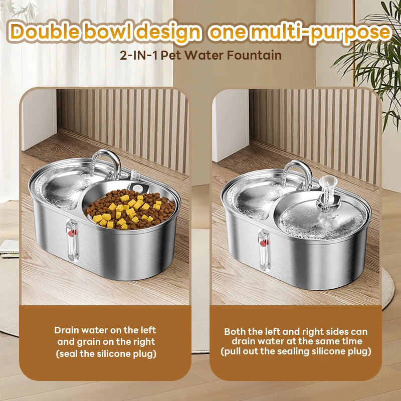 0.8GAL 2-IN-1 Automatic Stainless Steel Pet Water Fountain