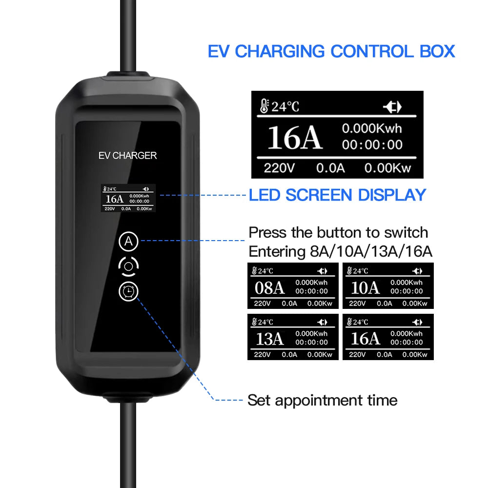 16A 3.6KW GBT/Type 2 Portable EV Charger