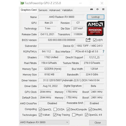 RX 6600 8GB Gaming Graphics Card