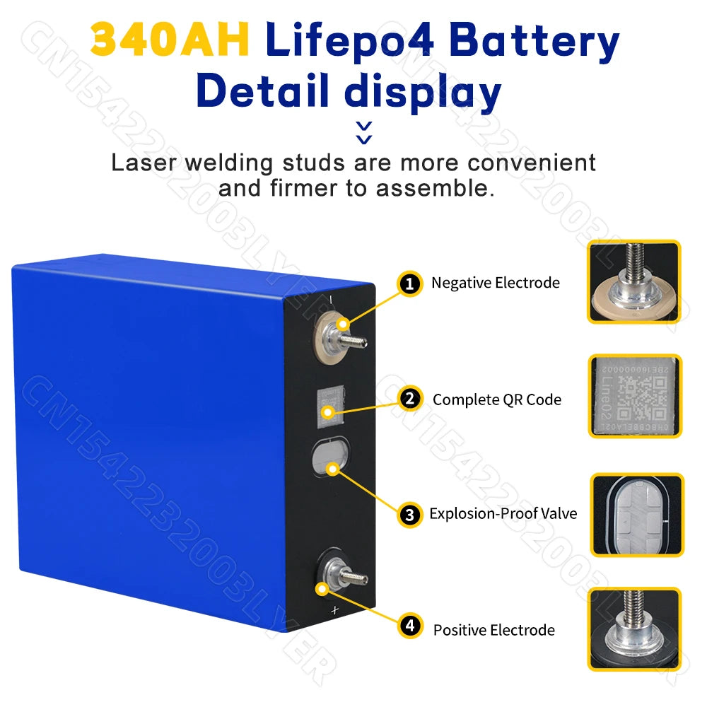 Grade A 340Ah Cycle Rechargeable LiFePO4 Battery