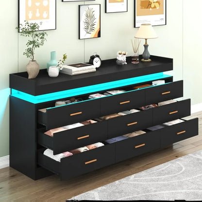 LED 9-Drawer Modern Dresser