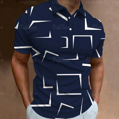 3D Thin Line Stripe Polo T Shirt